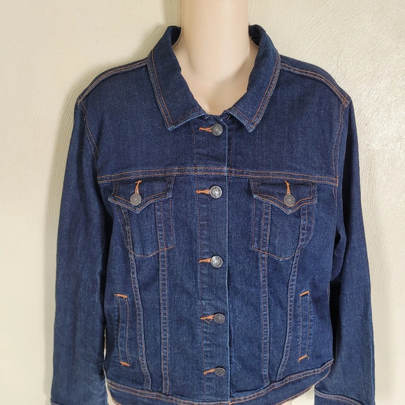 Old Navy Dark Wash Trucker Jean Jacket Size Women's Large - Picture 3 of 10
